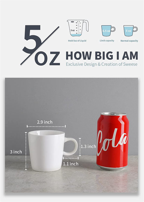 Sweese 426.401 Porcelain Espresso Cups - 5 Ounce - Set of 4, White