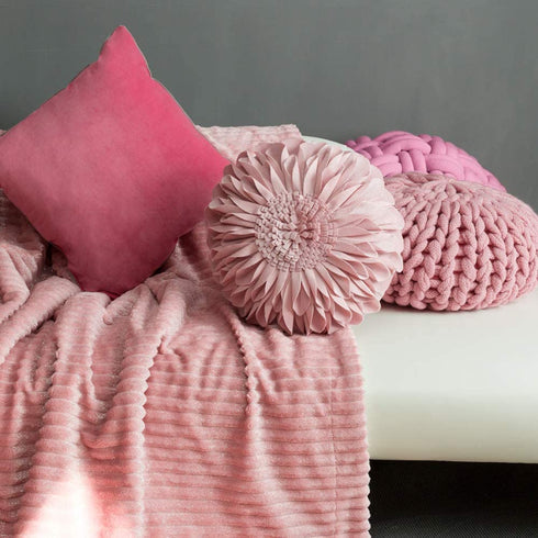 JWH Handmade 3D Sunflower Throw Pillow Covers Aesthetic Flower Soft Velvet Accent Pillow Cases Decorative Round Cute Cushion for Couch Bed Bedroom Living Room Farmhouse Decor Shams 12 Inch Rose Gold