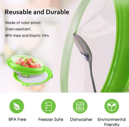Food Preservation Trays Reusable Food Trays Stackable Food Trays Storage Container with Elastic Lid BPA Free For Refrigerator Keep Food Fresh 2Pcs (Green)