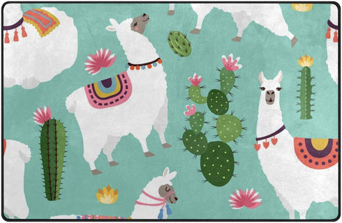 Linomo Area Rug Alpaca Cactus Lama Llama Floor Rugs Doormat Living Room Home Decor, Carpets Area Mats for Kids Boys Girls Bedroom 31 x 20 Inches
