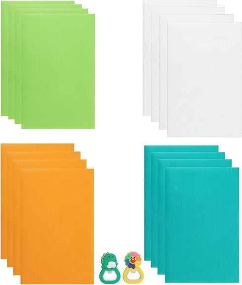 FUNYKICH Refrigerator Liners, 16PCS Refrigerator Mats Washable Shelf Liners Cabinet liner Drawer Liners Cupboard Liners Fridge Mats, Waterproof, Anti-Skid, 45x29cm, 4White/4Green/4Blue/4Orange