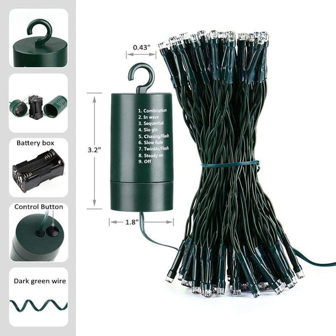 YAKEXI Battery Operated Lights 33ft 100 LED 8 Modes with Timer Memory Function Indoor Outdoor String Lights Waterproof Mini Fairy Lights Decoration Christmas Tree Porch Fence Balcony(Warm White)
