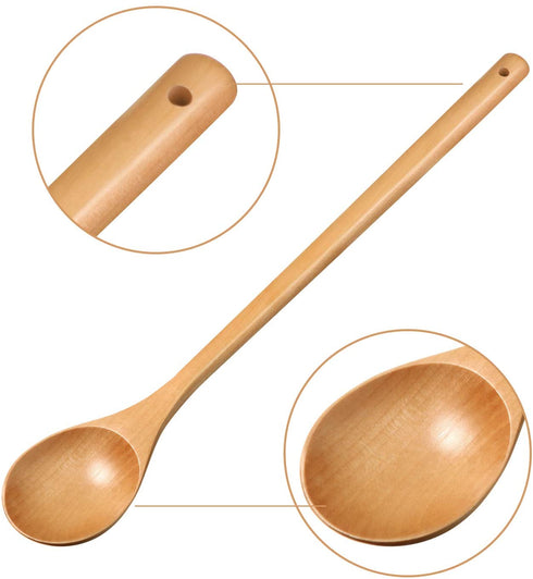 Wood Mixing Spoon Long Handle Wooden Spoons Wood Soup Spoons for Kitchen Stirring and Cooking, 13 Inches Long (8)