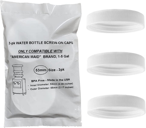 Screw-On Caps Compatible with 1-5 Gallon American Maid Water Jugs, (53-400) 53mm Size Bottle Lids, 3pk