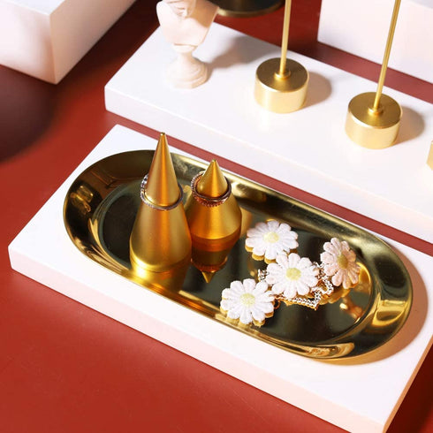 GemeShou Metal Gold 2pcs Set Finger Ring Display Holder Wedding Single Ring Display Cone Stand Jewelry Photography Hand Decor?Gold Ring Holder 2pcs Height 2" and 3.1"?