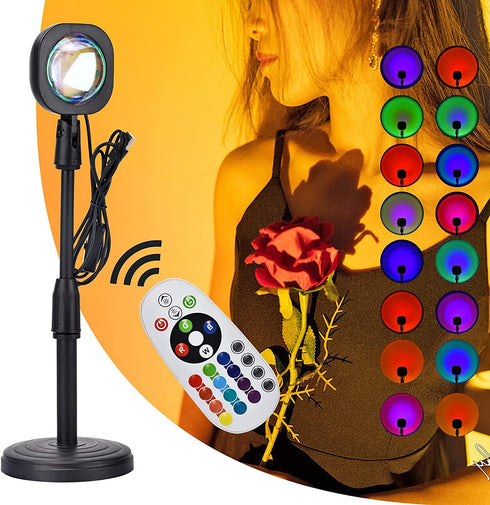 Sunset Lamp, Remote Control 16 Changing Colors Sunset Projection Lamp, 180 Degree Rotation USB Sunset Light, LED Night Lights for Party Birthday Holiday Christmas Gift