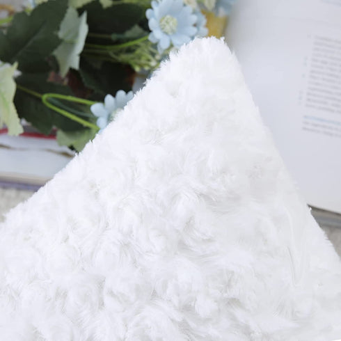 Bright White Fur Throw Pillow Covers 3D Rose Pattern Set of 2 20x20 Inch Fluffy Decorative Pillow Covers for Couch Bed Sofa