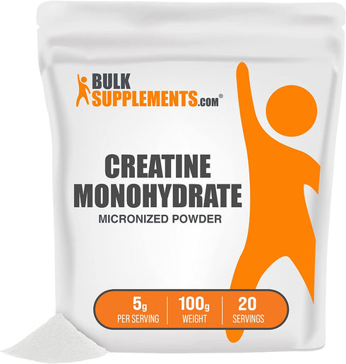BULKSUPPLEMENTS.COM Creatine Monohydrate Powder (Micronized Creatine), Creatine Powder - Unflavored, Pure, No Filler Powder - 5g (5000mg) per Serving, 20 Servings (100 Grams - 3.5 oz)