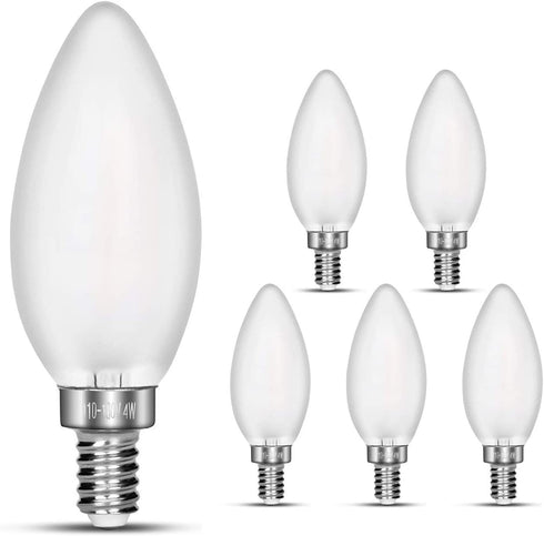 CarryBC Dimmable LED Candelabra Bulb Soft White , 2700k 40W Equivalent E12 Base LED Candle Bulbs, C35 Frosted Glass Torpedo Shape Bullet Top, 360 Degrees Beam Angle, Pack of 6 …