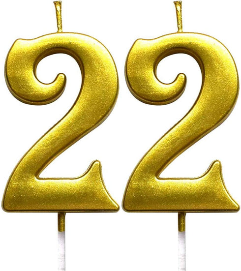 MAGJUCHE Gold 22nd Birthday Numeral Candle, Number 22 Cake Topper Candles Party Decoration for Girl Or Boy