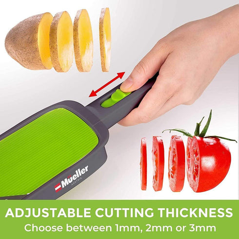 Mueller Handheld Vegetable V Slicer Salad Utensil, Perfect for Salad Zucchini Carrots Onions and All Vegetables, Make Low Carb/Paleo/Gluten-Free Meals, Adjustable Thickness