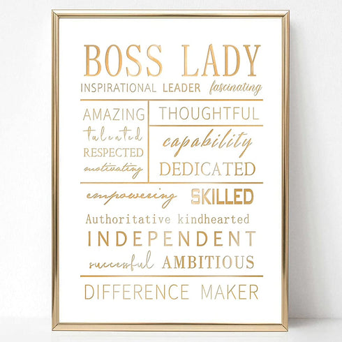 Boss Lady Office Decor 12"—8.6"- Boss Lady Gift for Boss Women with Gift Box, Valentines Day Gift for Her Office Inspirational Desk Decor Wall Art Framed Desk Sign Girl Boss Gifts for Women Supervisor