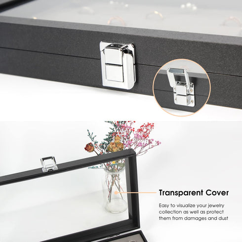 JackCubeDesign Jewelry Ring Display Organizer Storage Box Case Tray Holder with 72 Slot Ring Display (Black, Inside Gray Velvet)-:MK248C