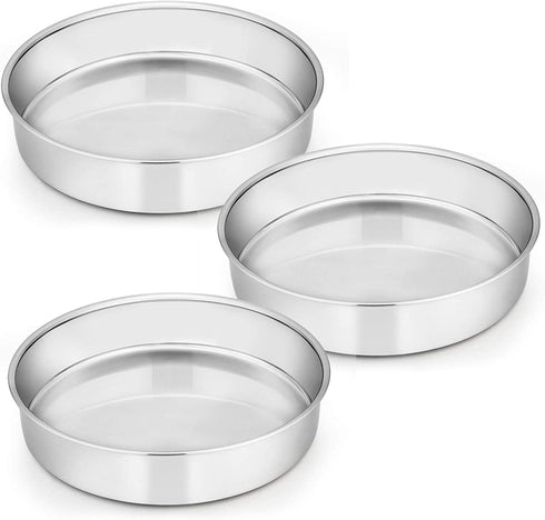 9½ Inch Cake Pan Set of 3, E-far Stainless Steel Round Cake Baking Pans, Non-Toxic & Healthy, Mirror Finish & Dishwasher Safe