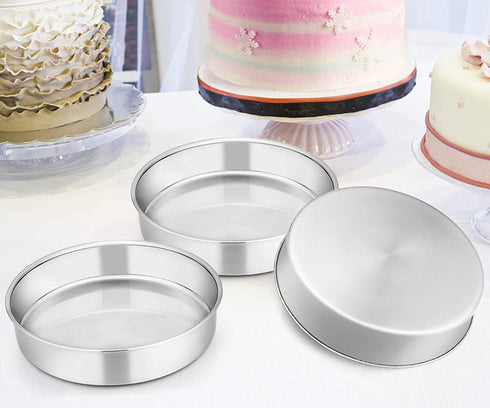 9½ Inch Cake Pan Set of 3, E-far Stainless Steel Round Cake Baking Pans, Non-Toxic & Healthy, Mirror Finish & Dishwasher Safe