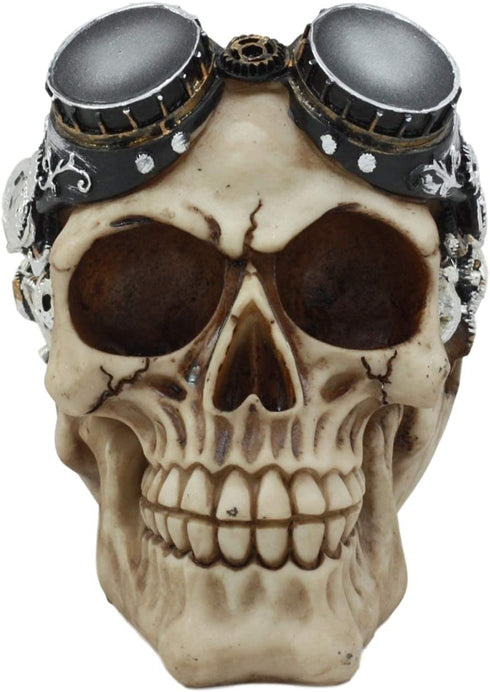 Ebros Geared Steampunk Pilot Aviator Robotic Skull Statue Victorian Industrial Sci Fi Decor Figurine with Painted 3D Protruding Gearwork Mechanism Design