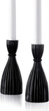 Black Candlestick Holder Set - Glass Taper Candle Holders, Glossy Black Finish, 6 Inch Height, Fits Standard 3/4 Inch Tapered Candles, Modern Kitchen Decor, Halloween Party Centerpiece - Pack of 2