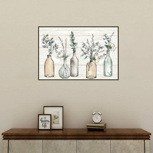 Flower Wall Art Painting Line Wood Texture Botanical Wall Art Canvas Picture Contemporary Botanic in Jar Canvas Artwork for Living Room Bedroom Kitchen Dinning Room Office Home Decor No Frame 24x16in