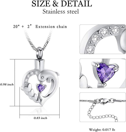 Yinplsmemory Dolphin Heart Cremation Urn Necklace for Ashes for Women Memorial Keepsake Pendant Necklace