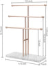 MyGift 3-Tier Rose Gold-Tone Metal Jewelry Stand Organizer, T Bar Necklace and Bracelet Display with Stone Base Ring Tray