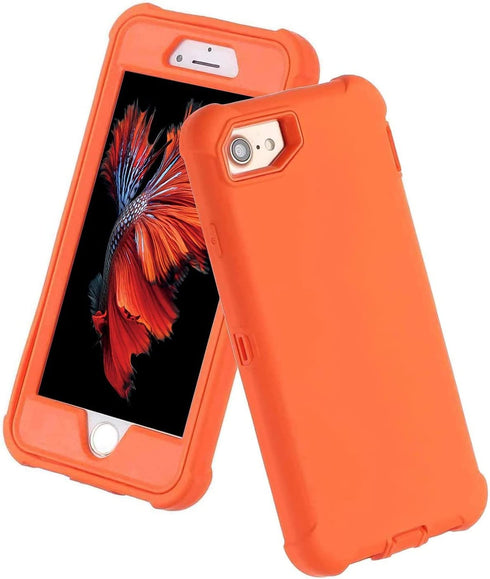 Case for iPhone SE Orange 2020,Protective Phone Case Heavy Duty 3 in 1 Full Body Defender Cover Durable Shockproof Rubber Shell for iPhone 6 6s 7 8