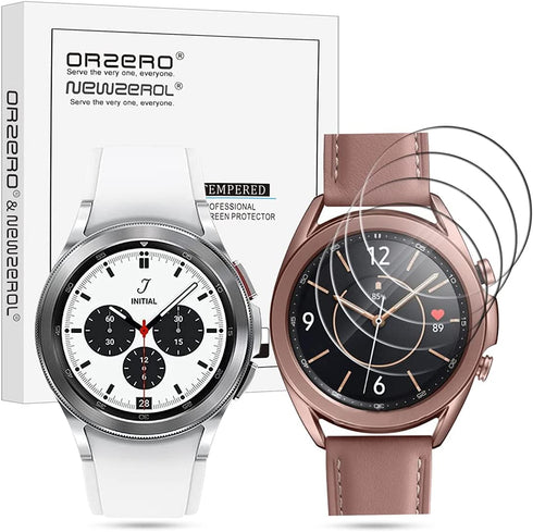(4 Pack) Orzero Compatible for Samsung Galaxy Watch 4 Classic 42mm, Watch 3 (41mm), Watch (42mm) Tempered Glass Screen Protector, 2.5D Arc Edges 9 Hardness HD Bubble-Free (Lifetime Replacement)