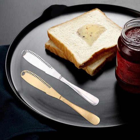 4Pcs Butter Spreader Knife, Uspacific Pure Color Durable Stainless Steel Butter Spreader with a Serrated Edge and Hole, Multi-function Butter Knife Western Bread Jam Knife