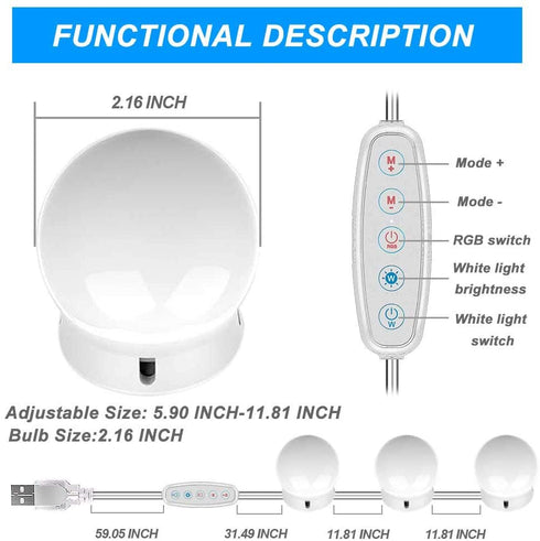 SICCOO Vanity Mirror Light, RGB Colorful DIY Hollywood Style LED Makeup Mirror Lights with 10 Dimmable Light Bulbs,USB Cable, RGB (Mirror Not Include)