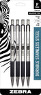 Zebra Pen F-301 Retractable Ballpoint Pen, Stainless Steel Barrel, Fine Point, 0.7mm, Black Ink, 4-Pack (Packaging May Vary)
