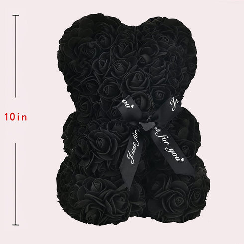 Rose Bear,Rose Flower Bear,, Gifts for her, with Artificial Heart-Shaped Diamonds,for Valentine's Day, Mother's Day, Christmas, Birthday Gifts, Gift Box with Card (Black)