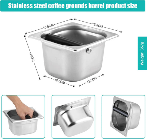 Coffee Knock Box, Stainless Steel Coffee Knock Box,spresso Knock Box Stainless Steel,tainless Steel Espresso Knock Box with Rubber Bar for Storing Underneath Most Espresso Machines
