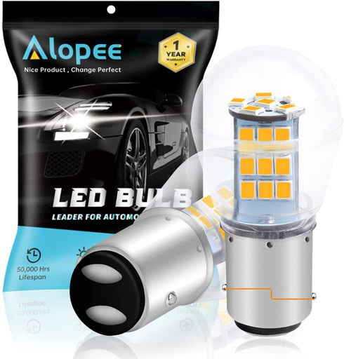Alopee 10V-24V DC Bright 1157 Led Bulb Amber Yellow 1157 Bulb 2357 Led Bulb 2057 Led Bulb 7528 BAY15D 33SMD 2835Chip Replacement for LED Turn Signal Bulb, Blinker Bulbs, Pack of 2