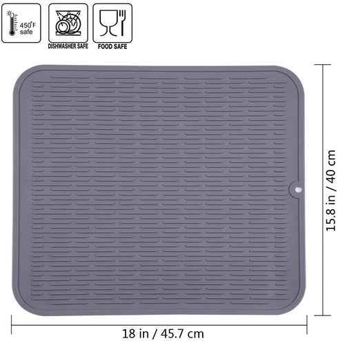 Piduules Eco-friendly Silicone Dish Drying Mat 18" x 15.8" Large Reusable Non-slipping and Heat Resistant Dish Quick Drying Pad, Dishwasher Safe (Gray XL)