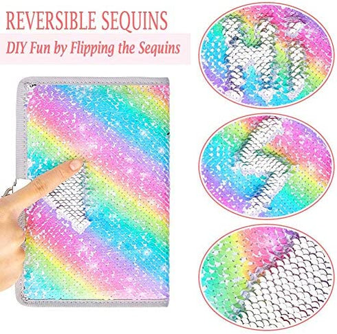 MHJY Unicorn Notebook Sequin Secret Diary with Lock,Reversible Mermaid Sequin Notebook Private Journal Magic Travel Journal Unicorn Notebook for Adults and Kids