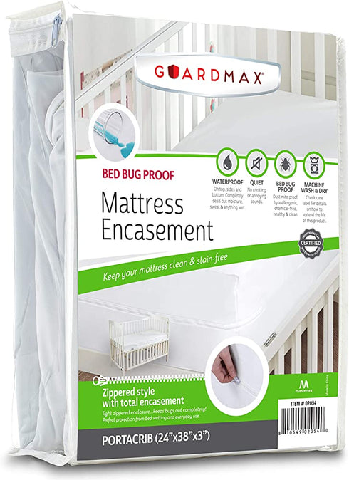 Guardmax Portable Crib Mattress Protector Zippered Encasement Cover - Zippered Proof Waterproof, Healthy and Noiseless, Mini Baby Porta Crib Size (24 x 38)