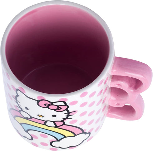 Silver Buffalo Hello Kitty Rainbow Dots Shaped Handle Ceramic Mug, 20 Ounces