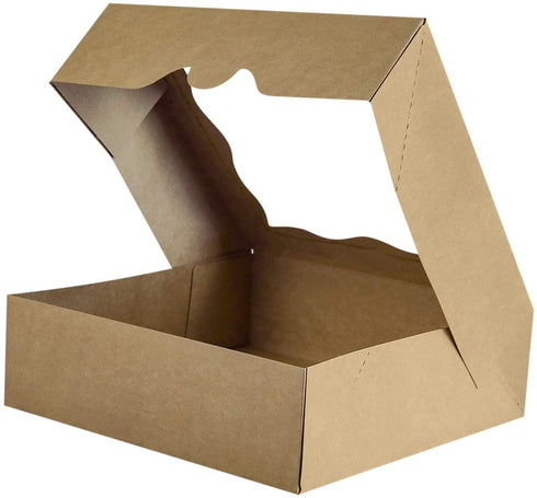 15-Pack 10"x10"x3"Brown Bakery Boxes with PVC Window for Pie and Cookies Boxes Large Natural Craft Paper Box 10x10x3inch (Brown, 15)