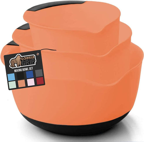 Gorilla Grip Mixing Bowls Set of 3, Slip Resistant Rubber Bottom, Nesting Baking Bowl, Soft Handle, Easy Pour Spout, Electric Mixer and Dishwasher Safe, Kitchen Essentials, 5, 3 and 1.5 QT, Sherbet