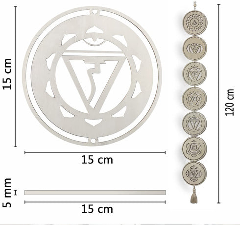 5.9" 7 Chakra Decor Set, Wood Meditation Hanging Decorative, Sacred Geometry Wall Art, Yoga Wooden Grid Art Symbol for Bedroom, Home, Apartment, Living Room, Spiritual Gifts