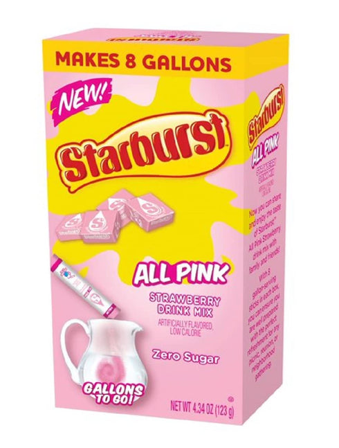 Starburst All Pink Strawberry Sugar Free Caffeine Free Powdered Drink Mix ~ 8 packs