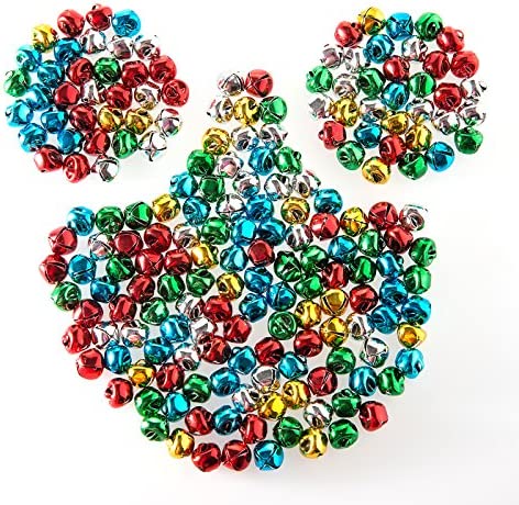 200PCS Jingle Bells,Small Bell Mini Bells Bulk with 25M Red Cords for Christmas, Party & Festival Decorations and Jewelry Making, 10 mm
