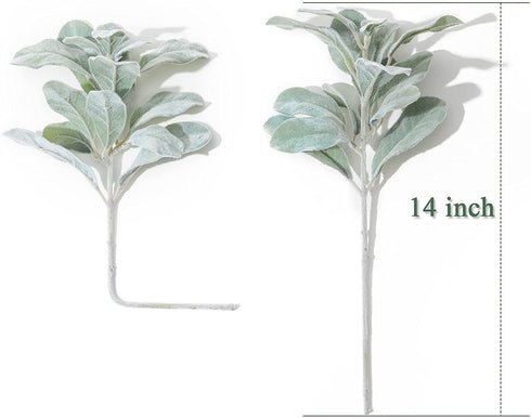 SHACOS Artificial Flocked Lambs Ear Greenery Stem 12 Pcs Faux Lambs Ear Stems Bulk Foliage Leaves Plant Spray for Home Wedding DIY Floral Arrangement