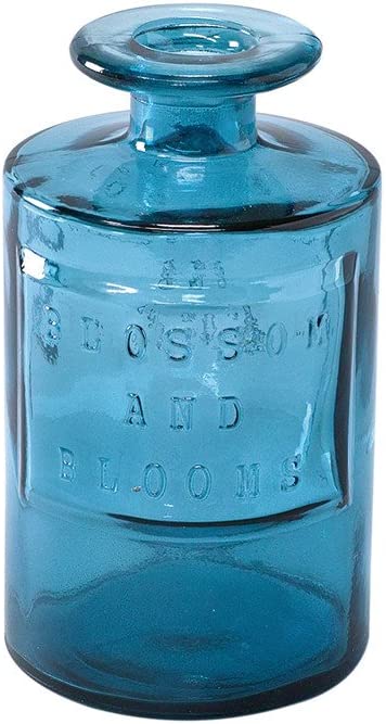 Time Concept Valencia 100% Recycled Glass Jar - Siete, Blue - Handcrafted Flower Vase, Home Centerpiece Décor