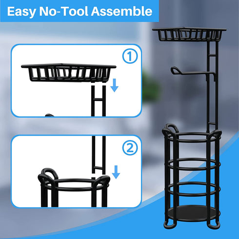 Toilet Paper Holder Stand with Shelf, Free Standing Toilet Tissue Roll Storage Rack for Bathroom, Black