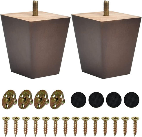 BUYGOO 3inch Wood Furniture Legs Sofa Legs Set of 4 Square Couch Legs Mid-Century Modern Replacement Legs for Armchair Recliner Coffee Table Dresser (Brown)