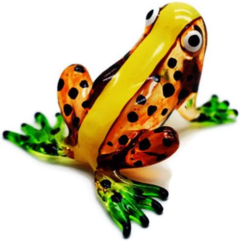 1½" Tall Golden Poison Frog Miniature Glass Blown Orange Dart Frogs Figurine Light Brown Toad Lampwork Collectible