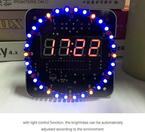 4-Digital DIY Electronic Clock Kit, Multi-Function Light Control Rotation Digital LED Temperature & Time Display Tool Set with Installation Accessories for Soldering Practice(Green)