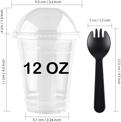 INDRAH 50PCS 12 oz Clear Plastic Cups With Dome Lids (No Hole) Disposable Parfait Cups Dessert Cups for Fruit Yogurt Smoothie Iced Cold Drinks, No Leaking