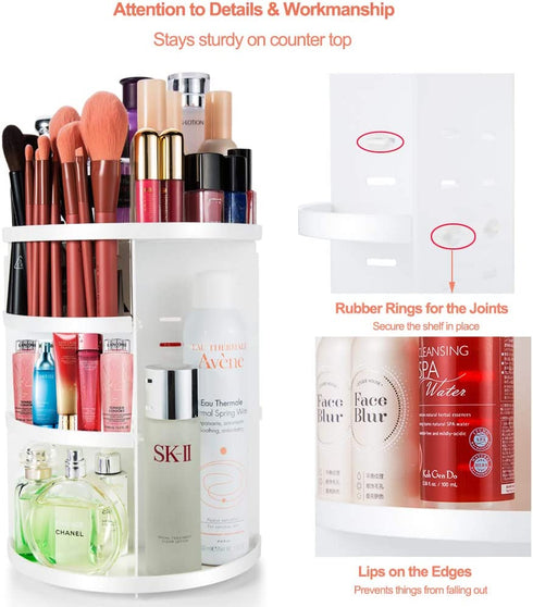 Makeup Organizer,360 Degree Rotating Cosmetics Organizer with 3 Pcs Makeup Sponge,7 Layers Adjustable Cosmetic Display Case for Countertop,Large Storage Box Make up Brush Holders Gifts for Women