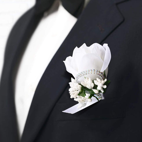 Men Wedding Boutonniere Wedding Flowers Buttonholes Accessories Groom Groomsman Prom Party Suit Decoration (8, White 7)